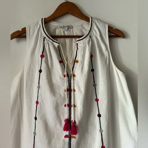 Madewell Willow Embroidered Shift Dress Boho Linen Blend Dress size S Lined - Picture 4 of 12